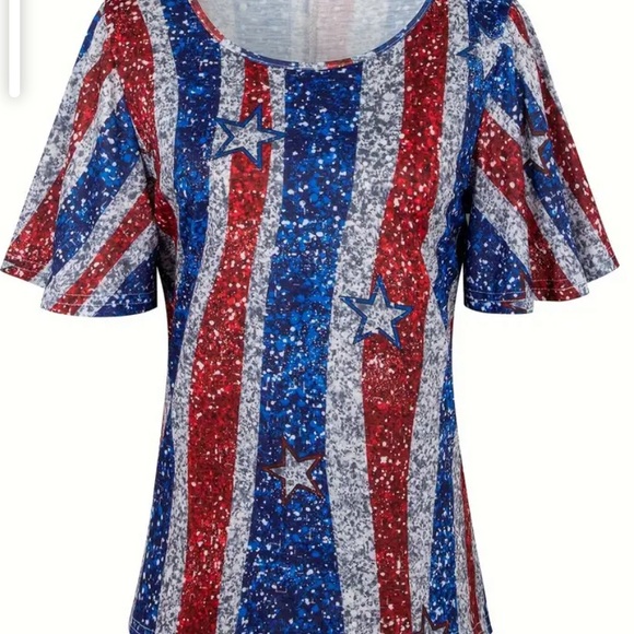 USA flag colors Stars and Stripes ss T-shirt crew neck women L 4th of July nwt - Picture 3 of 7